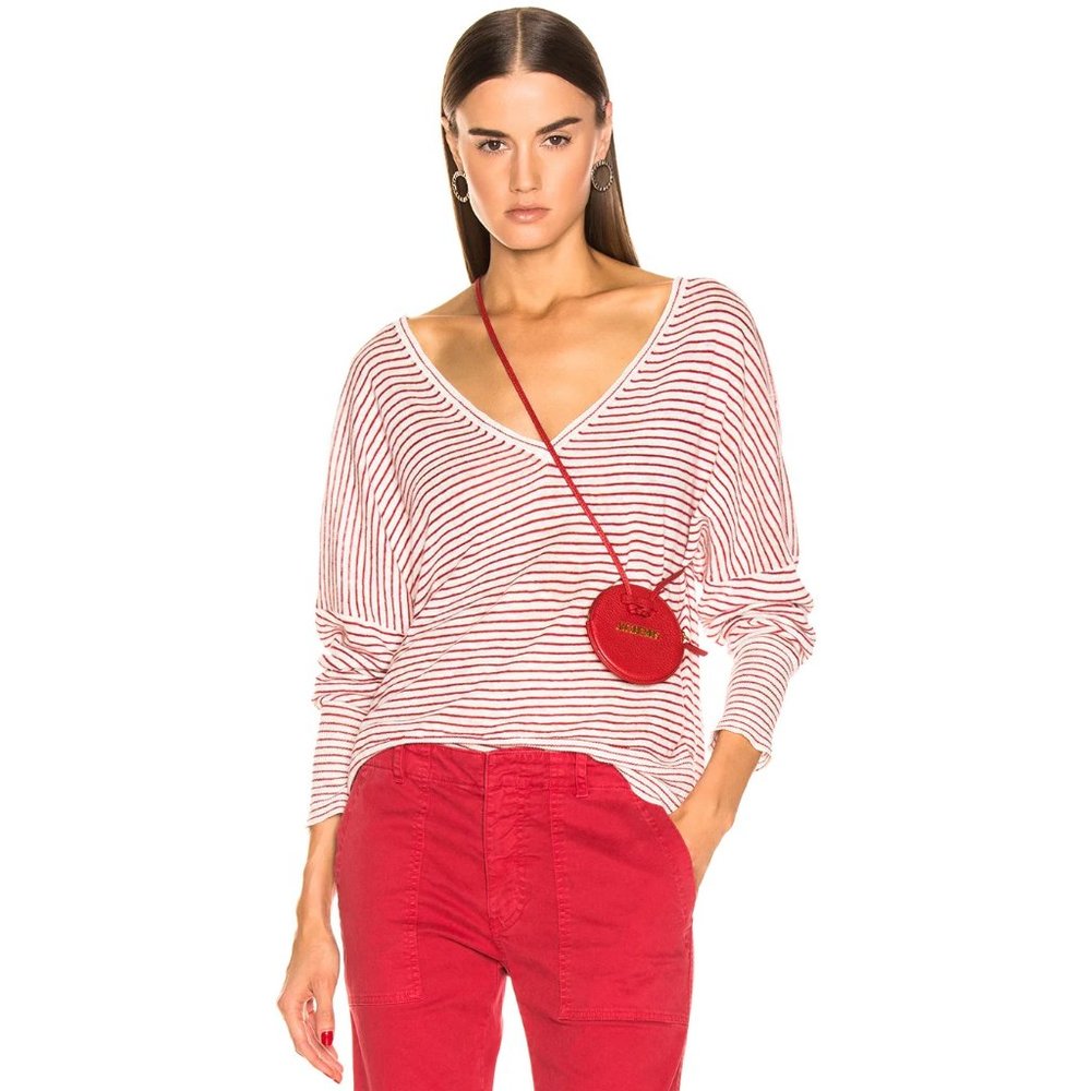 NILI LOTAN Maggie Linen Sweater / Medium / Ivory Red Stripe Oversized